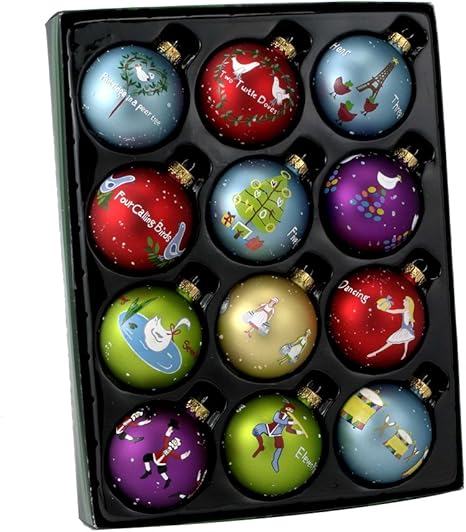 Amazon Com Kurt Adler Twelve Days Of Christmas Ball Ornament 65mm Set Of 12 Home Kitchen Kurt Adler 12 Days Of Christmas Ornaments