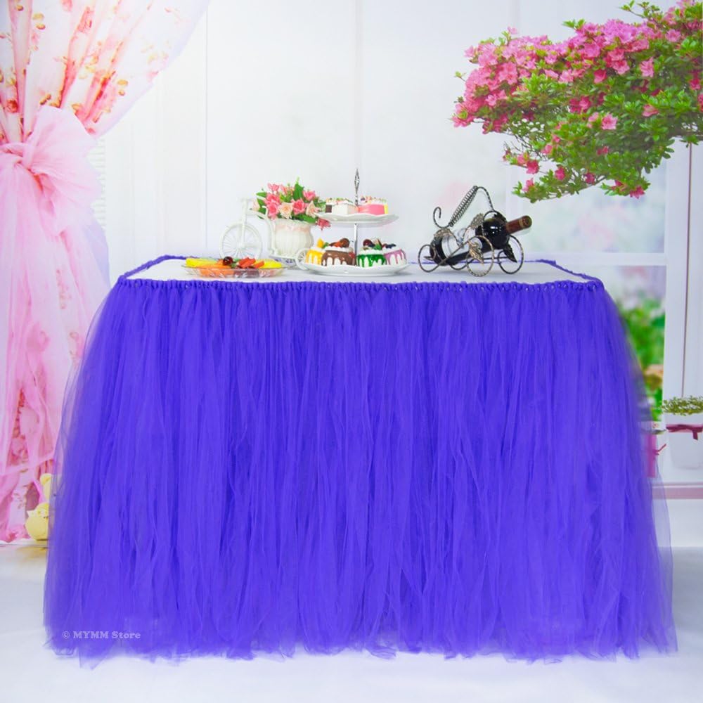 MYMM Table Skirt, Romantic Tulle desk gauze, Table Decoration, Snowflake Wonderland Tutu Table Cloth, for Baby Shower, Wedding, Birthday, Party, Bar, Prom, Valentine's Day Christmas (Purple)