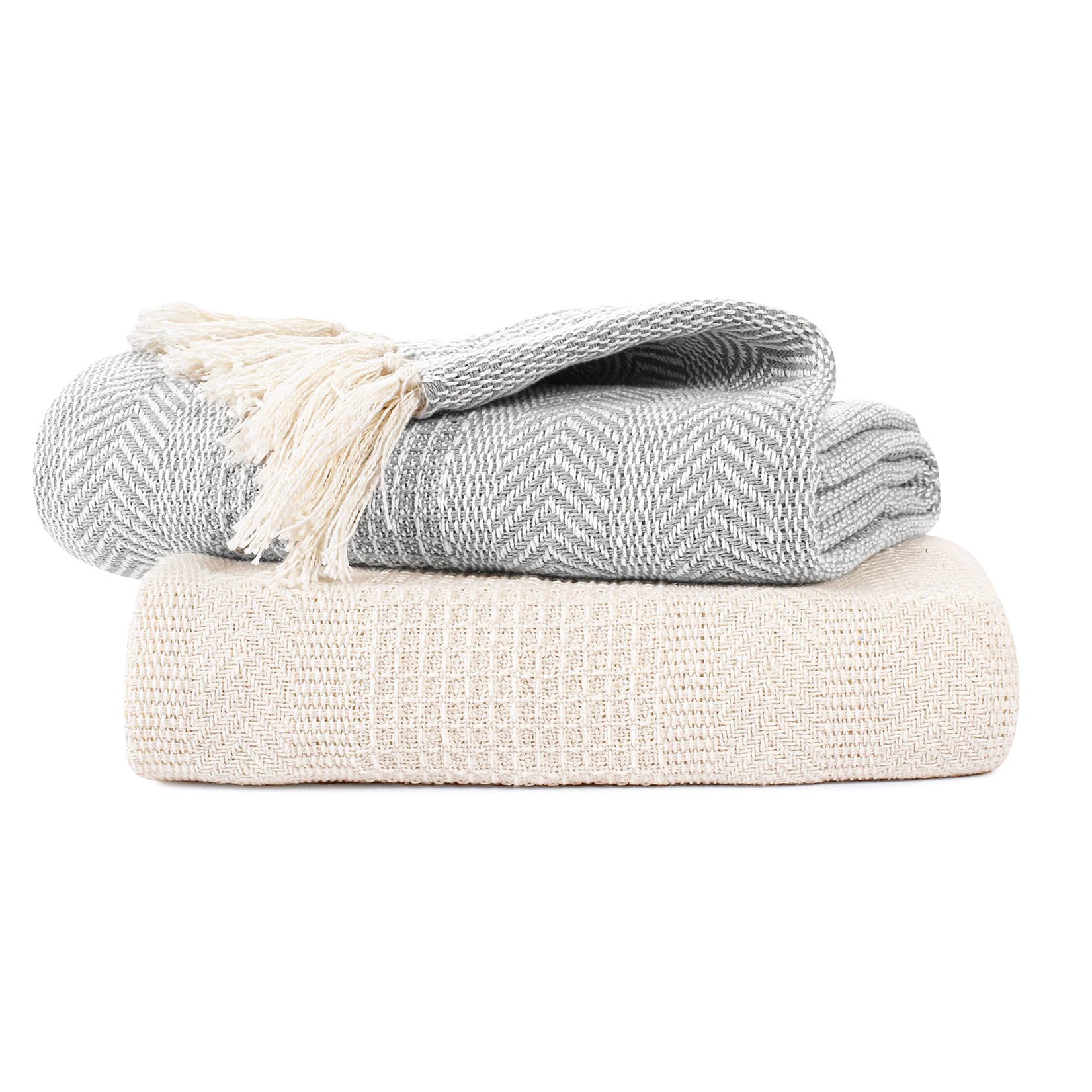 EHC Throw Blanket, Throws for Sofas armchairs Sofa Settee Couch Bed Cover Over Blanket throw, 125 x 150 cm, Grey/Ivory (Pack of 2)