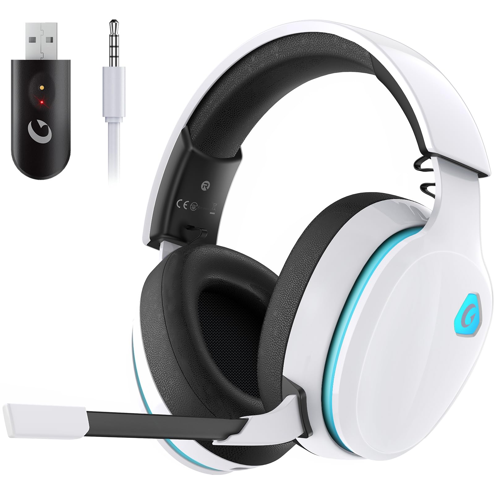 Gvyugke Gaming Headset kabellos für PS5, PC, Switch – 2,4 GHz + Bluetooth 5.4, Surround Sound, Noise Cancelling Mikrofon, 20 ms Low Latency, 50 mm Treiber, 40H Akku
