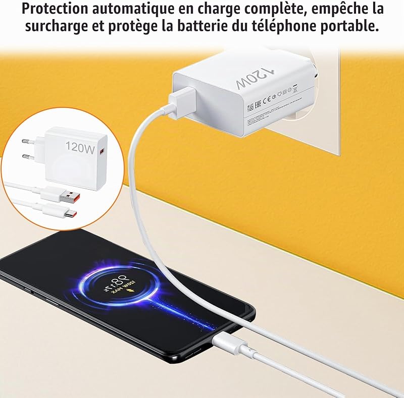 Chargeur pour Xiaomi 120W avec Câble USB-C 2M, Chargeur Type C, Chargeurs pour Téléphones Portables pour Xiaomi 15/14T Pro/14 Ultra/13T Pro/12T/13 Pro/12 Pro/POCO X7 Pro/F6 /X4 GT Pad 7 6 — photo 7 sur 7