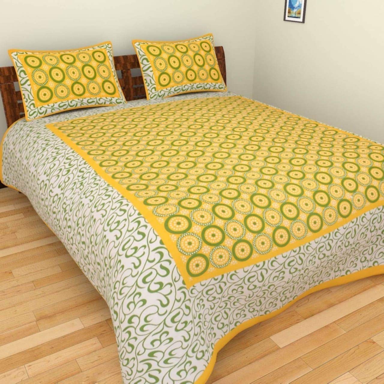 SAR Fashion & Home 100 Cotton Yellow Color Printed Double Bed Sheet