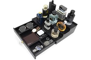 hismocal Cologne Organizer for Men, Cologne Stand Display Shelf, Great Men's Gift with Drawer Holder Of Hidden Compartment Organizer, 3 Tier Wood Wooden Stand for Storing Perfumes and Accessories