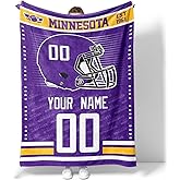 INAOO Minnesota Throw Blanket for Men Women Boy Personalized Gifts Custom Name and Number