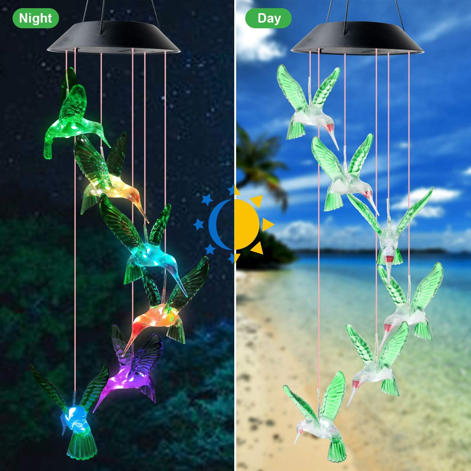 JOBOSI Hummingbird Wind Chimes Solar Wind Chimes Glow Wind Chimes Outdoor Indoor Decor Gifts for mom Hummingbird Gifts mom Gifts Thanksgiving Gift Grandma GiftsS Hook Wind Chimes Sympathy Wind Chimes : Garden & Outdoor