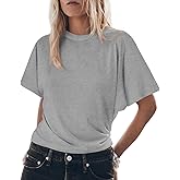 Tankaneo Womens Batwing Short Sleeve T Shirts Summer Casual Flowy Crew Neck Tops Loose Fit Boxy Basic Tees