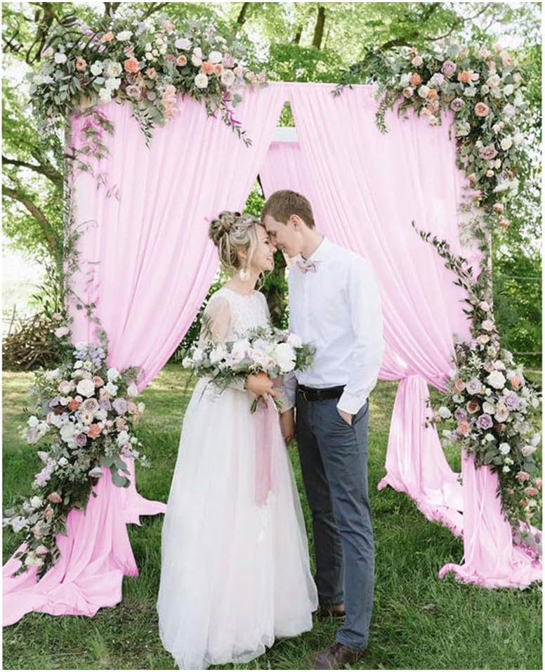 Pink Chiffon Backdrop 2 Pieces 4.9ftx10ft Curtain Photo Drape Backdrop for Parties Weddings Engagement Romantic Drape Photography
