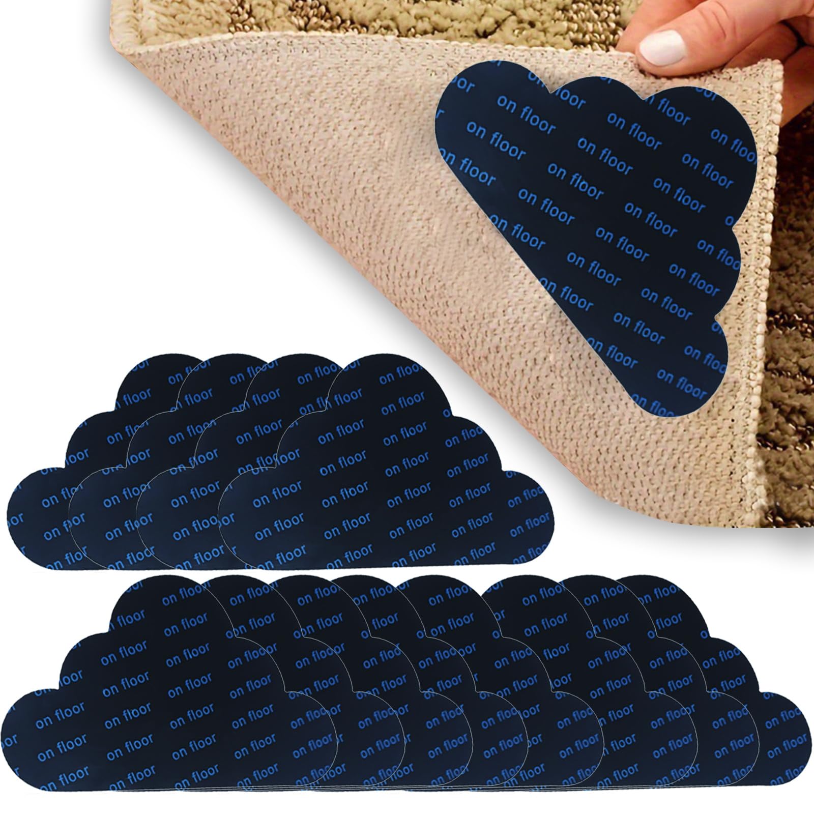 12 Pcs Rug Gripper for Laminate Floor Anti-Slip Rug Sticker Cloud Pattern Washable Resuable Carpet Stickers