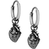 HAQUIL Stainless Steel Gothic Punk Anatomical Heart Dangle Drop Earrings Jewelry Gift for Men and Women