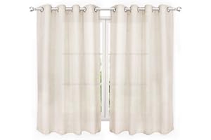 VOILYBIRD Palma Natural Linen Semi Sheer Curtains for Bedroom 63 Inch Length Light Filtering Draperies Bronze Grommet Set of 2 Panels (52''W x 63''L, Natural)