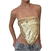 MakeMeChic Women's Sequin Sparkly Tops Rave Backless Strapless Tube Top Clubwear