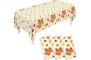 AURORAPARTY 3pcs Thanksgiving Disposable, 54 x 108 Inch Rectangle Waterproof Plastic Fall Maple Thanksgiving Theme Tablecloth for Harvest Thanksgiving Party Table Decoration