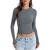 EasyGala Womens Double Lined Long Sleeve Tops Crew Neck Fitted Basic T Shirts Crop Going Out Tops 2026