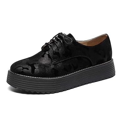 Buy Aimeigao Women S Black Platform Shoes Lace Up Square Toe