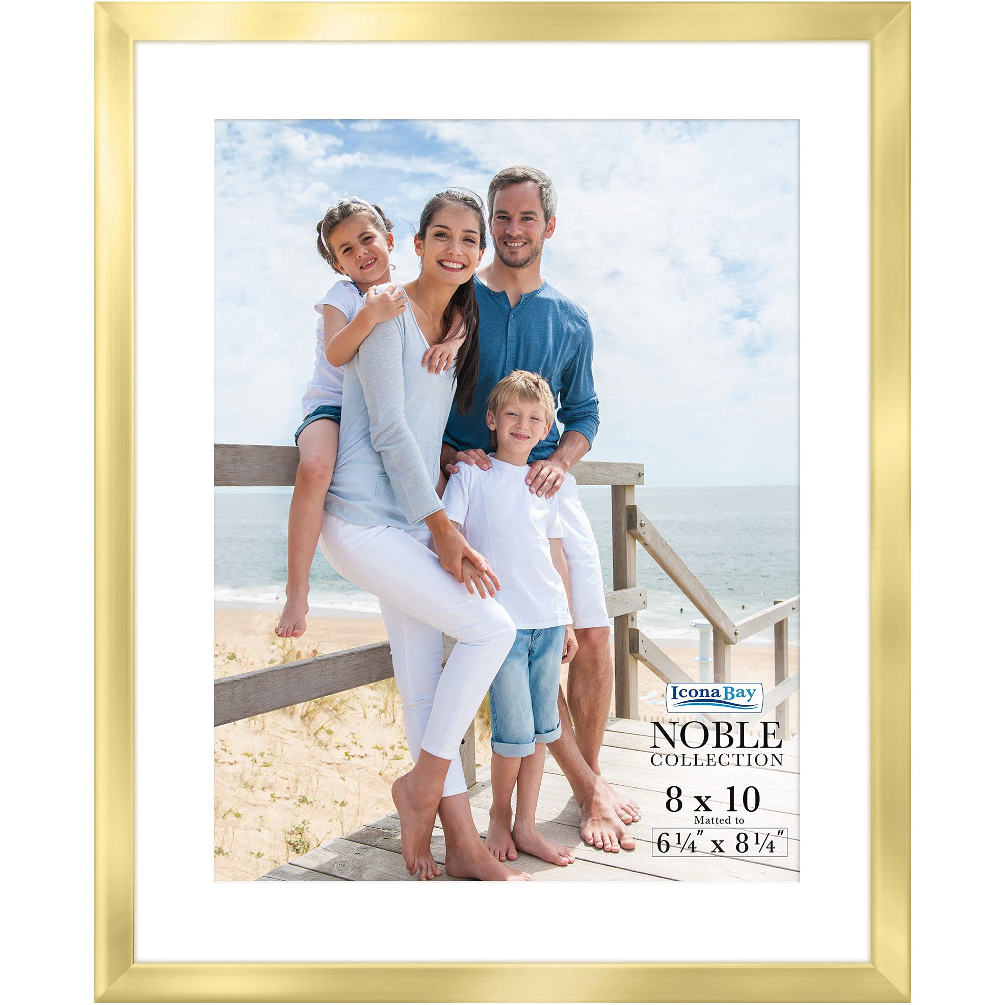 Icona Bay 10x8 Gold Picture Frame w/Mat, Modern Professional Frame, Noble Collection
