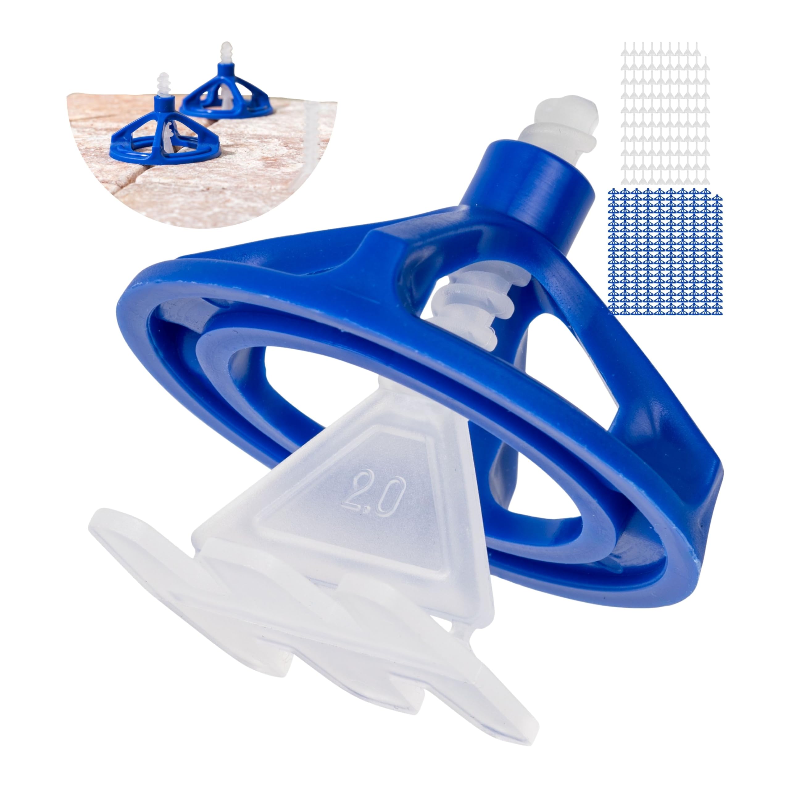 Tile Levelling System, 200-piece Set, for 2 mm Joint Width and 5-20 mm Thick Tiles, 100 x Pull tabs and Threaded lugs Each, Floor Tile Installation aid kit, Tile Installation System Installation aid