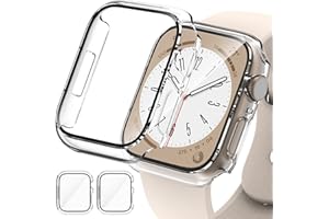 EWUONU 2 Pack Hard PC Case for Apple Watch Series 9 Series 8/7 41mm Screen Protector, Tempered Glass Film Hard Bumper Anti-Scratch HD Ultra-Thin Protective Cover for iWatch Series 9/8/7 41mm, Clear