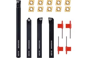 LYMMIYTC 1/2" 12mm Indexable Lathe Turning Tool 14Pcs Kit- 4Pcs Metal Lathe Tools Holder Set with 10Pcs CCMT09T304 Carbide In