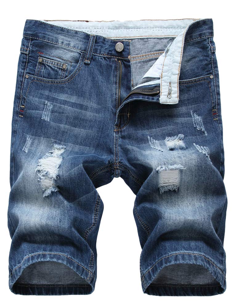 Lavnis Men's Casual Denim Shorts Classic Fit Distressed Summer Fashion