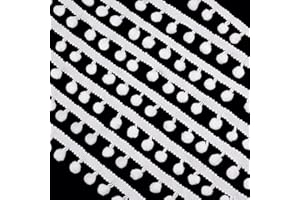 PH PandaHall 22 Yards Pom Poms Balls Fringe Trim, 24mm Trim Fringe White Sewing Ribbon Crafts Pompoms Tassel Lace for Sewing Pillow Clothing DIY Crafts Party Home Decoration, 8mm Balls