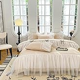 SOUKECHY Lace Ruffled Duvet Cover Set, Chic Bedding with Cute Bow, Kids Twin Princess Bedding,100% Polyester,Lightweight Duvet Cover Set with Zipper Closure for Girls