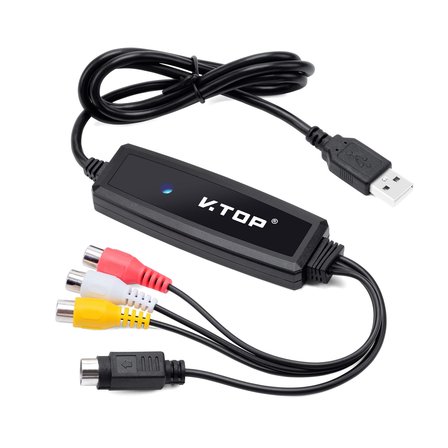 VTOP USB 2.0 Video Audio Capture Card Driver Free Adapter - VHS to Digital Converter for TV Setbox, VCR, VHS Tapes, Hi8, Camcorder (DVD Maker) - Black