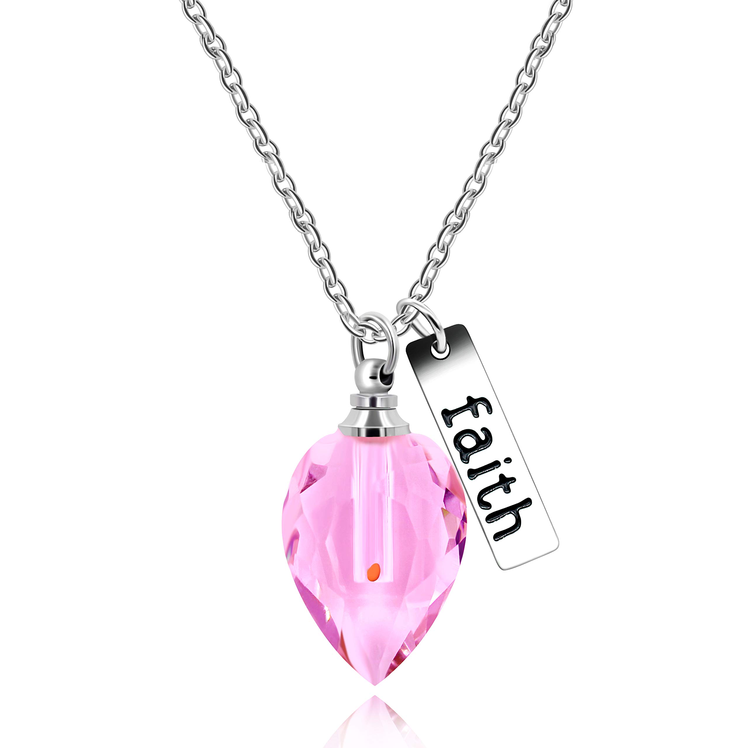 Uloveido Dainty Pink Teardrop Pendant Necklace for Women Teen Girls, Stainless Steel Faith Mustard Seed Necklace Gifts for Mom Daughter (Pink)
