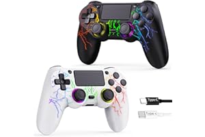GamingBoy 2 Pack Wireless Controller for PS4, LED Controller for Ps4/Slim/Pro/PC with Adjustable RGB Light-up,Hall Effect Joy