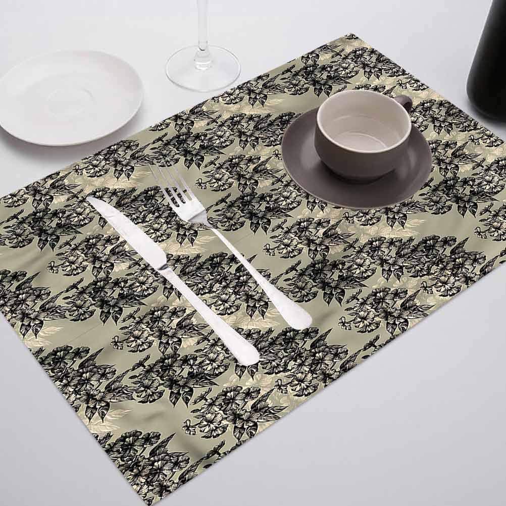 Stain Resistant Washable Kitchen Table mats, Floral Vintage