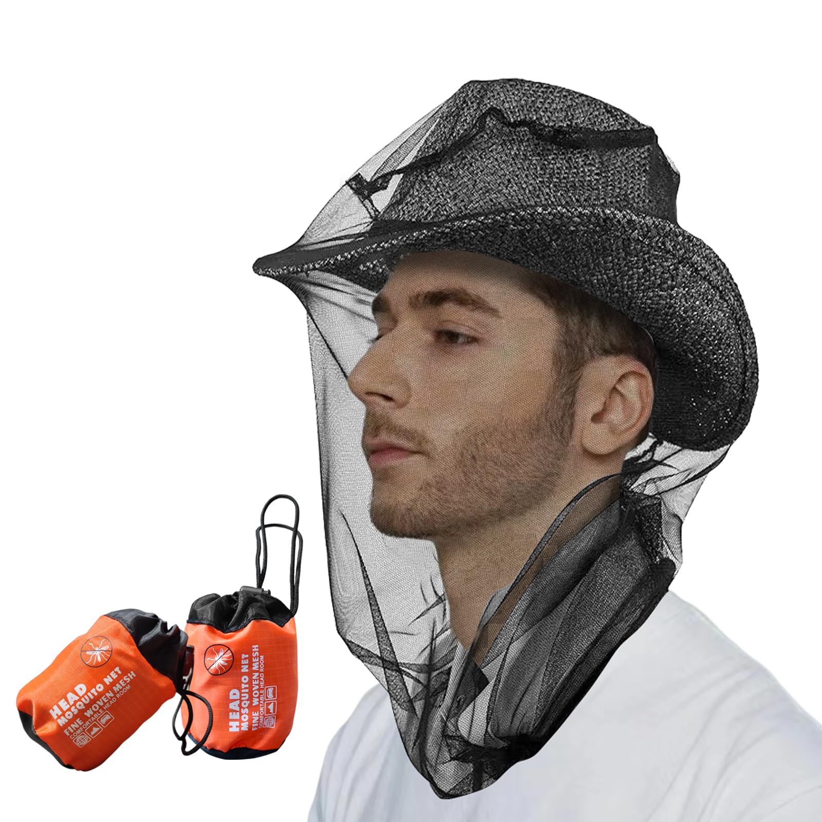 Photo 1 of 2 Pack Mosquito Head Net Mesh for Insect, Face Neck Fly Netting Hood from Bugs Gnats Noseeums Screen Net for Hiking, Outdoors, Fishing, Gardening, Black