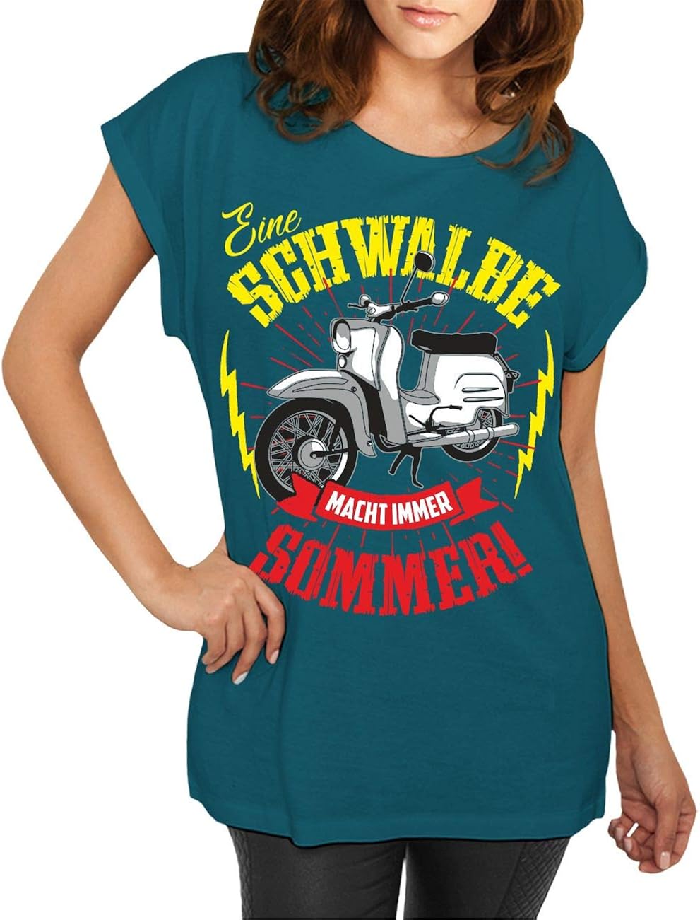 Frauen und Damen TShirt Moped Sprüche 2 takt Ostdeutschland Größe XS