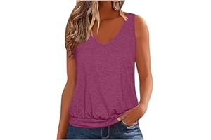 MRMAERE Womens Summer Tops Dressy Casual Banded Bottom Tank Tops Loose Fit V Neck Sleeveless Solid Basic Tee Shirts Blouses