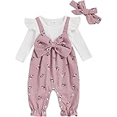 mlpeerw Newborn Baby Girl Clothes Ruffle Sleeve Jumpsuit Corduroy Floral Romper+Headband Cute Fall Winter One Piece Outfit