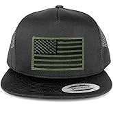 Armycrew Oversize XXL Olive USA Flag Patch 5 Panel Flatbill Snapback Mesh Cap