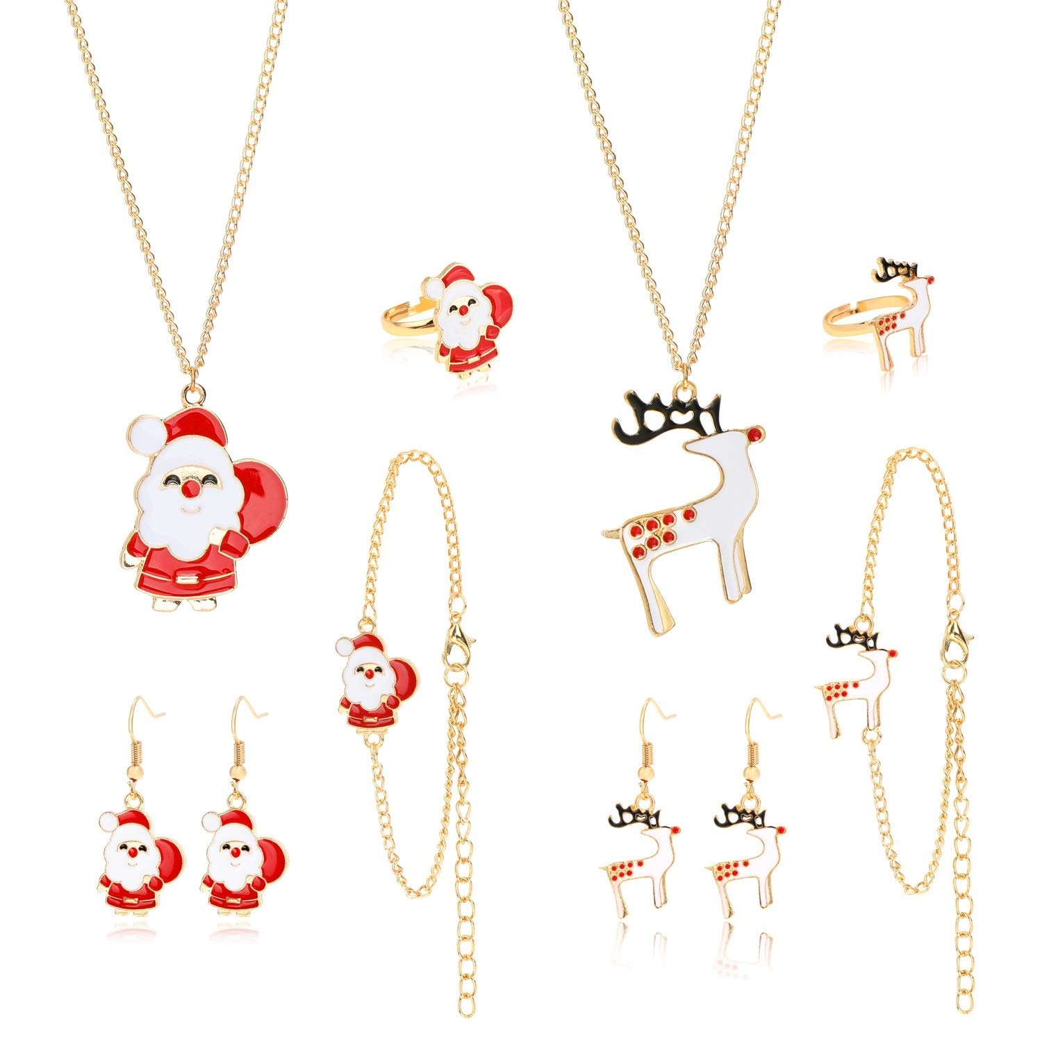 HOWAF 10pcs Christmas Jewellery Set for Kids, Christmas Necklace Chains Rings Bangles Bracelets Earrings Pendant Decoration for Girls Children Gift Party Bags Fillers Favours Supplies Ornaments