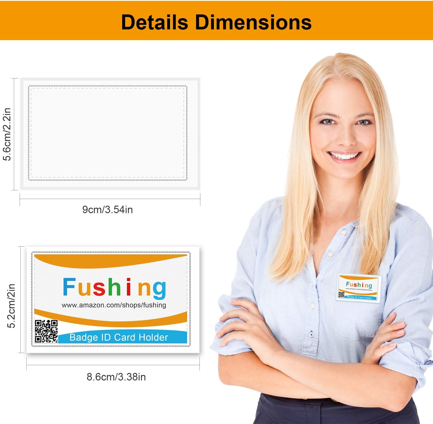 Fushing Pin Style Combi Clip Horizontal Name Badge Holders with Inserts Fit Card Size 3.38 x 2 Inch (50), 50 Pack - Image 3