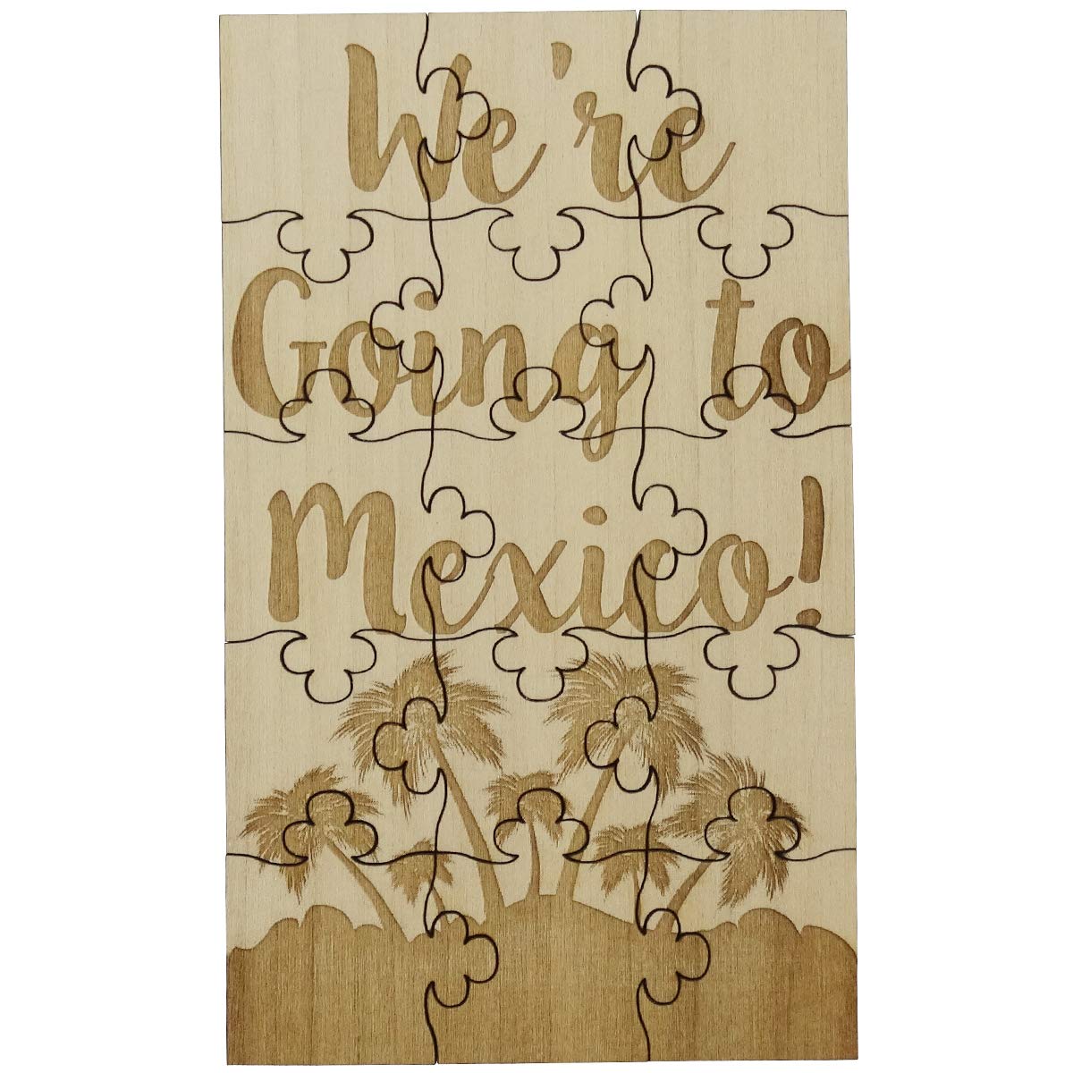 FashionJunkie4Life We're Going to Mexico - 15 Piece Basswood Jigsaw Puzzle, Surprise Vacation Reveal, Light Brown (WD01CV)