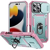 WMYUHAN for Apple iPhone 16 Pro Max Case Military Grade Drop Shock Protection Cell Phone Cover with Slide Camera Cover Built-in 360° Rotate Ring Stand for iPhone 16 Pro Max 6.9 - Pink