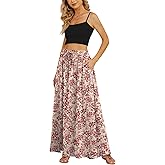 Yincro Women's Flowy Maxi Skirt Summer Pleated High Waisted Casual Long Skirts with Pockets