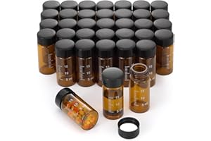 Njvial 20mL Small Amber Glass Vials with Screw Caps & Scale, 36pcs Graduated Lab Samples Bottles, Perfume Essential Oil Refil