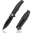 FLISSA Folding Pocket Knife, 4.5" G10 Handle EDC Knife with D2 Steel Blade, Button Lock and Pocket Clip, Tactical Knives for Men Women, Uesd for Outdoor, Survival, Hunting and Camping (Black)