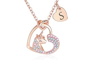 FLNEOO Unicorn Gifts for Little Girls Jewelry - 14K Gold Plated Unicorn Necklace With Initial Personalized Gifts for Preteen Girls Heart CZ Pendant Hypoallergenic Unicorns Jewelry Birthday Gifts for Girls