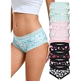 Morvia 10-Pack Women's Floral Print Romantic Lace-Trimmed Hipster Panties Breathable Landies Underwear Panty Set