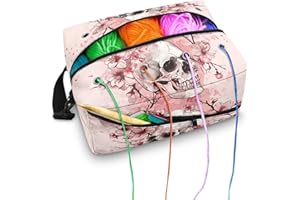 Kathyboom Skull Cherry Blossom Crochet Bag Organizer Knitting Bag Large Capacity Sewing Accessories Organizer for Yarn Storag