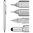 HeTaoCat Gifts Multi Tech Tool Pen 6 in 1 Stylus Pen - Screwdriver Pen with Ruler, Levelgauge, Ballpoint Pen Black Ink (Silver)