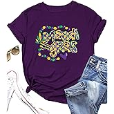 Mardi Gras Shirts for Women: Fat Tuesday Shirt Funny Mask Graphic Tee Carnival Short Sleeve Shirt New Orleans Party Top
