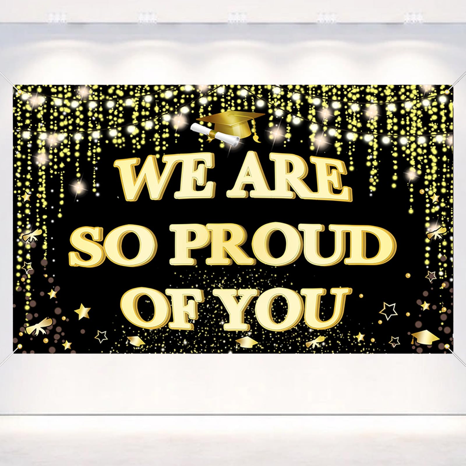 Graduation Banner Decorations 2024 Backdrop,Fabric Congrats Grad Large We Are So Proud Of You Banner Party Supplies Photo Prop/Booth Backdrop for Indoor Outdoor Grad Wall Room Decorations