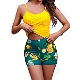ETOSELL Women's Tankini Swimsuits Two Piece Tummy Control Bathing Suits Cutout Tank Top with Printed Boyshorts