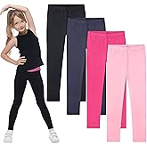 FEQO 4 Pack Girls Cotton Leggings Pants Full Length Basic Leggings Stretchy Legging Footless Tight Pants