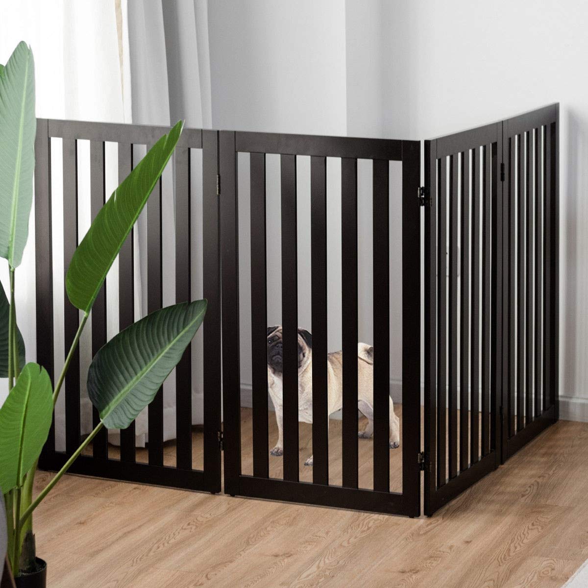 Folding Durable Wood Dog Gate, 4 Panel Wood Pet Fence, 35